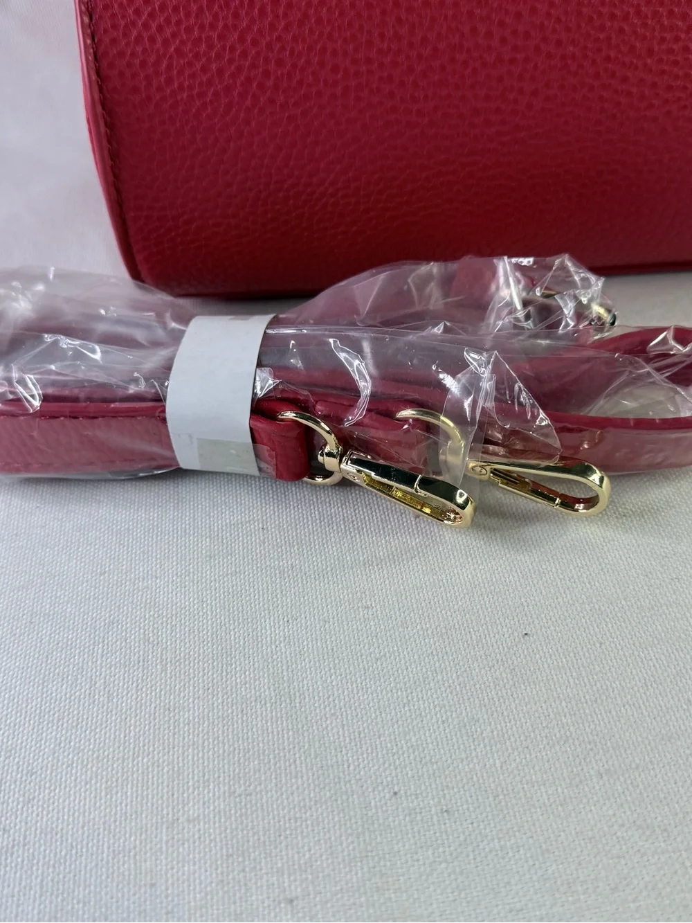 Bradley Mischka Red Satchel Bag with Crossbody/Shoulder Strap and Gold Hardware